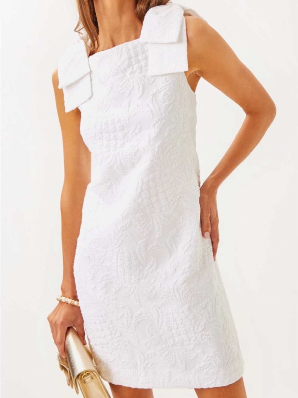 Lilly Pulitzer Carmine Stretch Shift Resort White Pineapple Pucker Mini Dress 12
